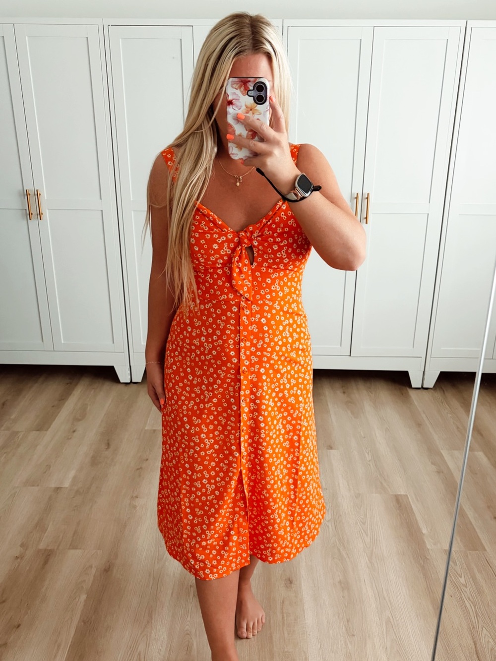 🆕 NWT orange floral front tie midi dress
